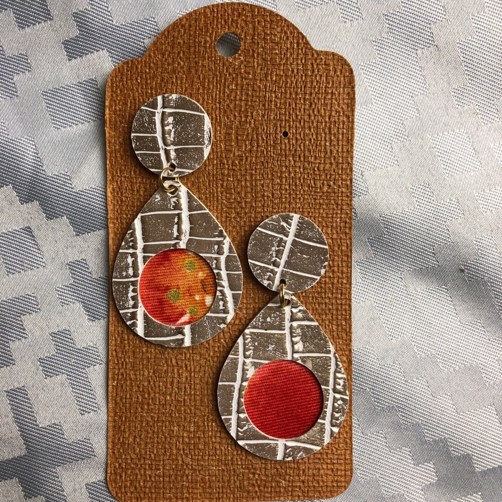 Earrings, Dangle Metallic Orange fiber arts